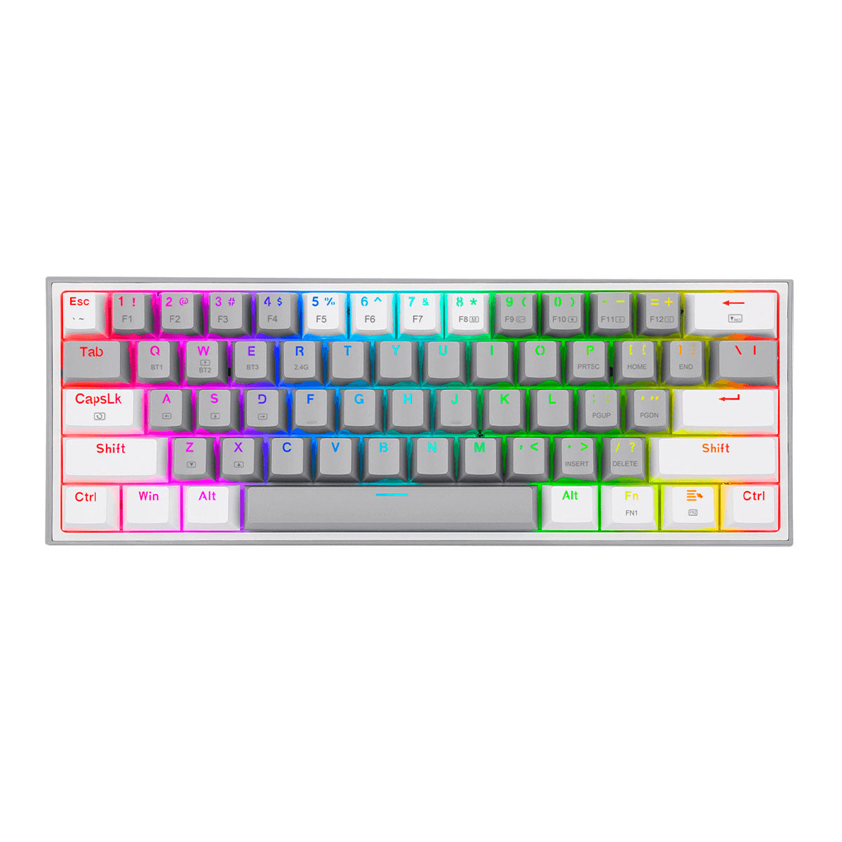 TECLADO REDRAGON GAMING FIZZ PRO USB TIPO-C GRIS-BLANCO RGB 60% K616 MECANICO SWITCH ROJO