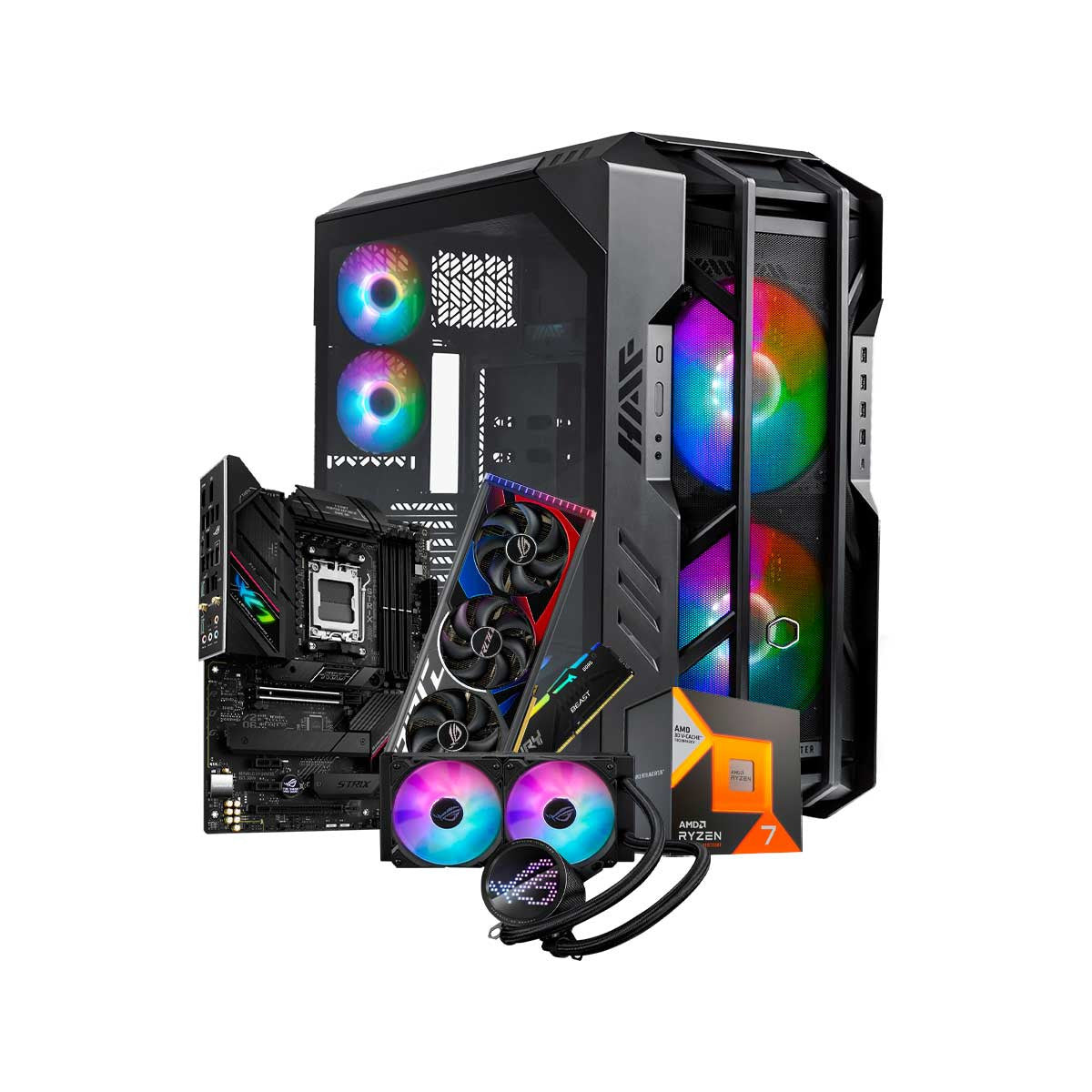 PC RYZEN 7 7800X3D, RTX 4080 16GB STRIX, 1TB SSD, 32GB RAM 5600MHZ (2X16), B650E-F STRIX, F1000W PLA