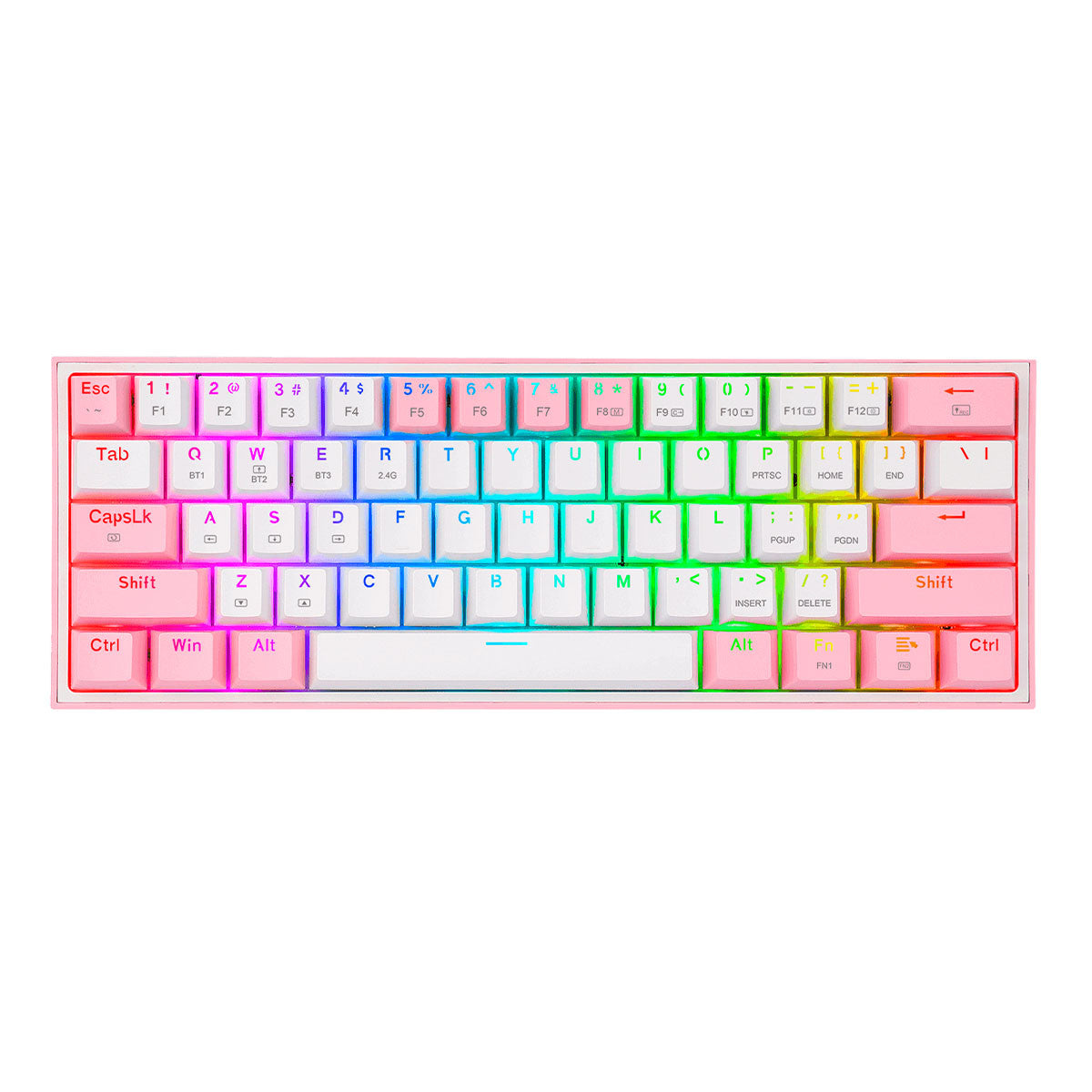 TECLADO GAMING MECANICO INALAMBRICO FIZZ PRO RGB 60% BLANCO ROSA