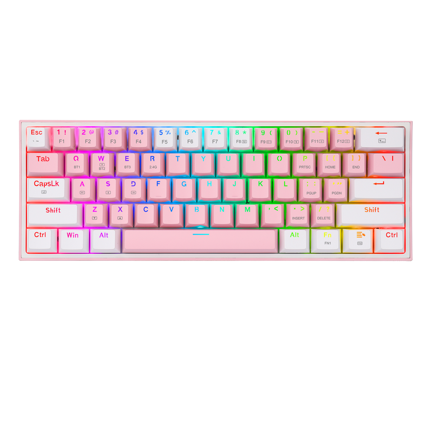 TECLADO GAMING FIZZ PRO USB TIPO C ROSA-BLANCO RGB 60% K616 MECANICO