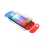 CASE Y VIDIRO TEMPLADO PARA NINTENDO SWITCH OLED AZUL ROJO