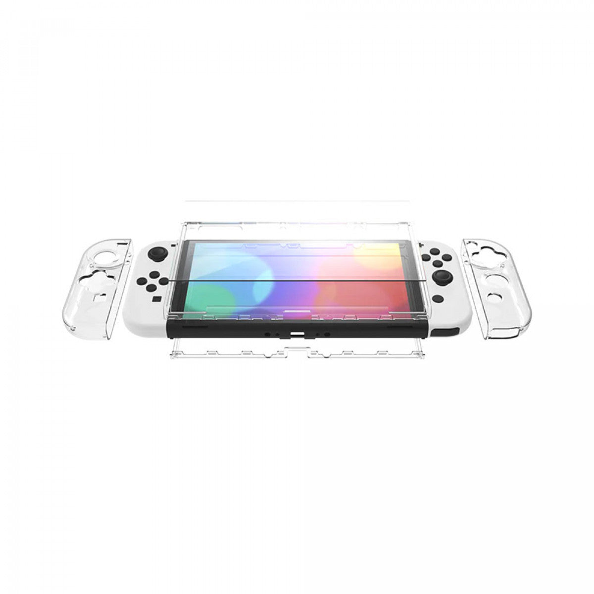 CASE Y VIDIRO TEMPLADO PARA NINTENDO SWITCH OLED TRANSPARENTE