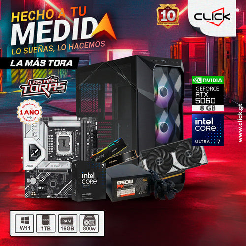PC LA MAS TORA - ULTRA 7 265, RTX 5060 8GB GDDR7, 16GB DDR5, 1TB SSD NVME, 850W 80+ BR