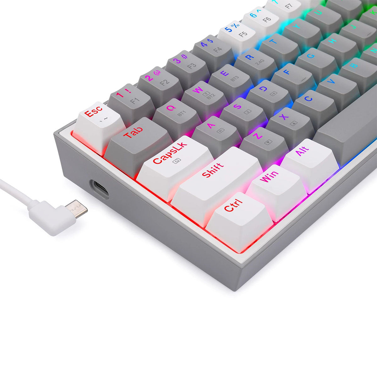 TECLADO REDRAGON GAMING FIZZ PRO USB TIPO-C GRIS-BLANCO RGB 60% K616 MECANICO SWITCH ROJO