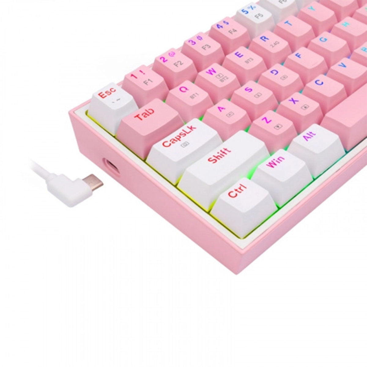 TECLADO GAMING MECANICO INALAMBRICO FIZZ PRO RGB 60% ROSA BLANCO