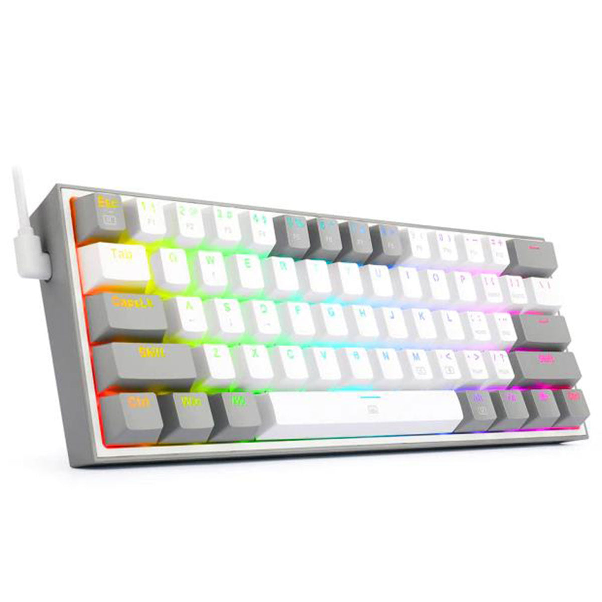 TECLADO REDRAGON GAMING FIZZ PRO USB TIPO-C BLANCO-GRIS RGB 60% K616 MECANICO SWITCH ROJO