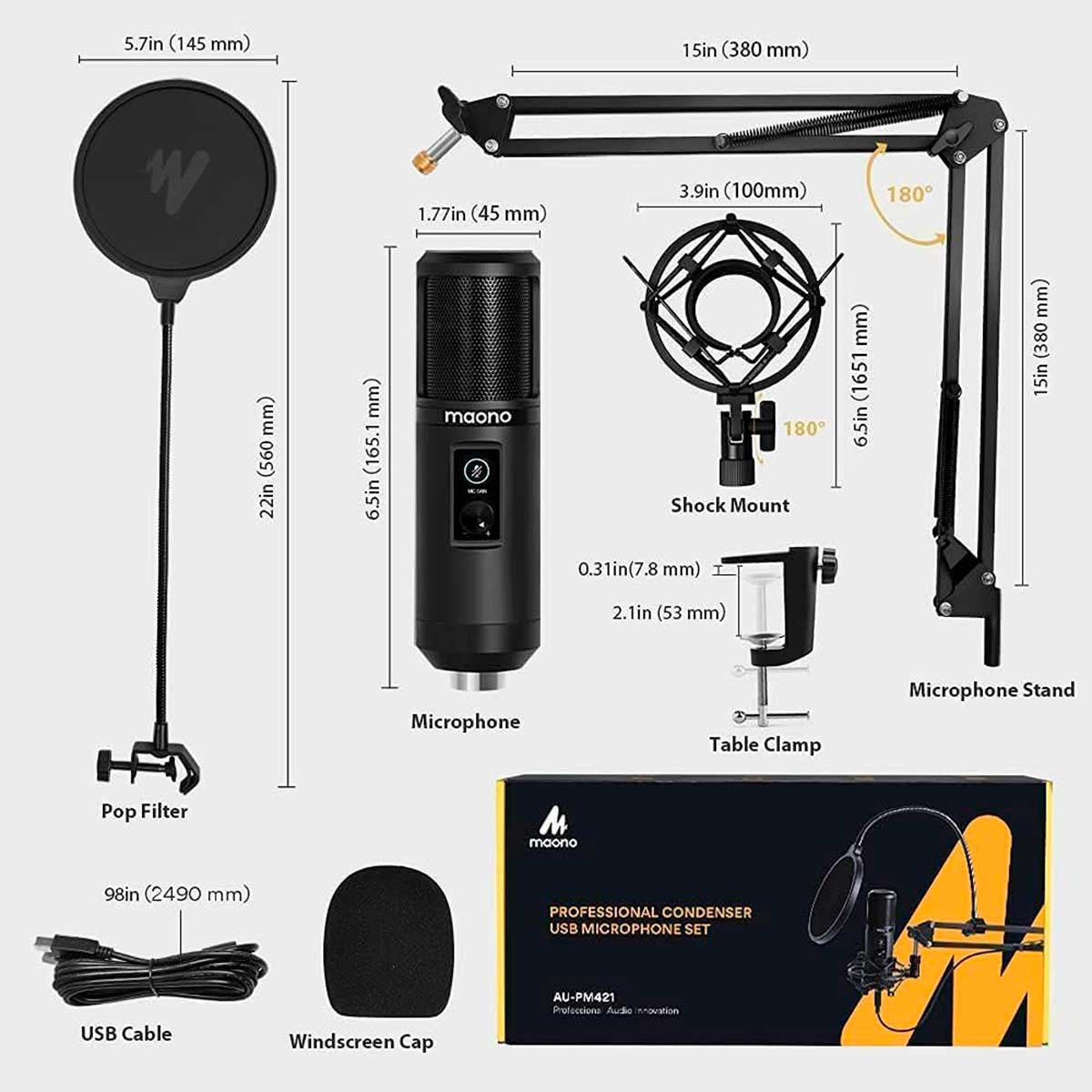 MICROFONO PROFESIONAL USB SET AU-PM421 NEGRO