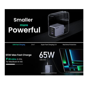 ADAPTADOR DE CORRIENTE 2USB-C+1USB-A CARGA RAPIDA X755 65W