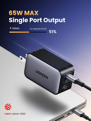 ADAPTADOR DE CORRIENTE 2 USB-C + 1 USB-A CARGA RAPIDA 65W CD244