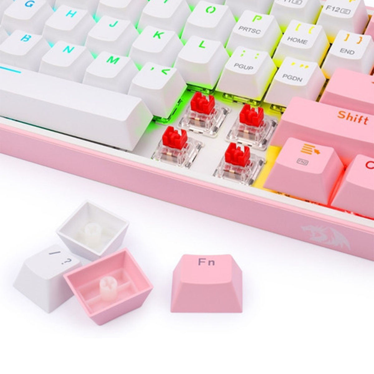 TECLADO GAMING MECANICO INALAMBRICO FIZZ PRO RGB 60% BLANCO ROSA