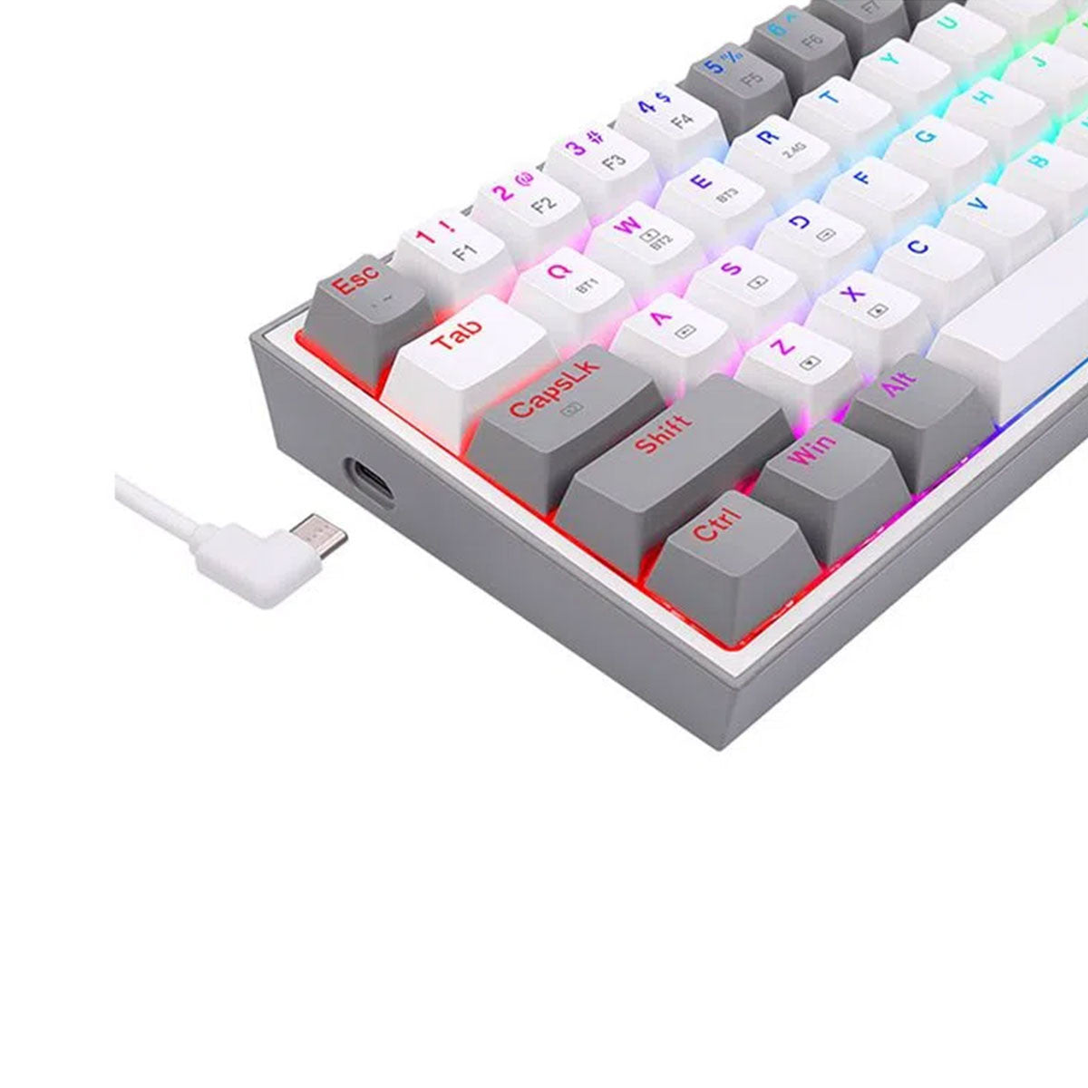 TECLADO REDRAGON GAMING FIZZ PRO USB TIPO-C BLANCO-GRIS RGB 60% K616 MECANICO SWITCH ROJO