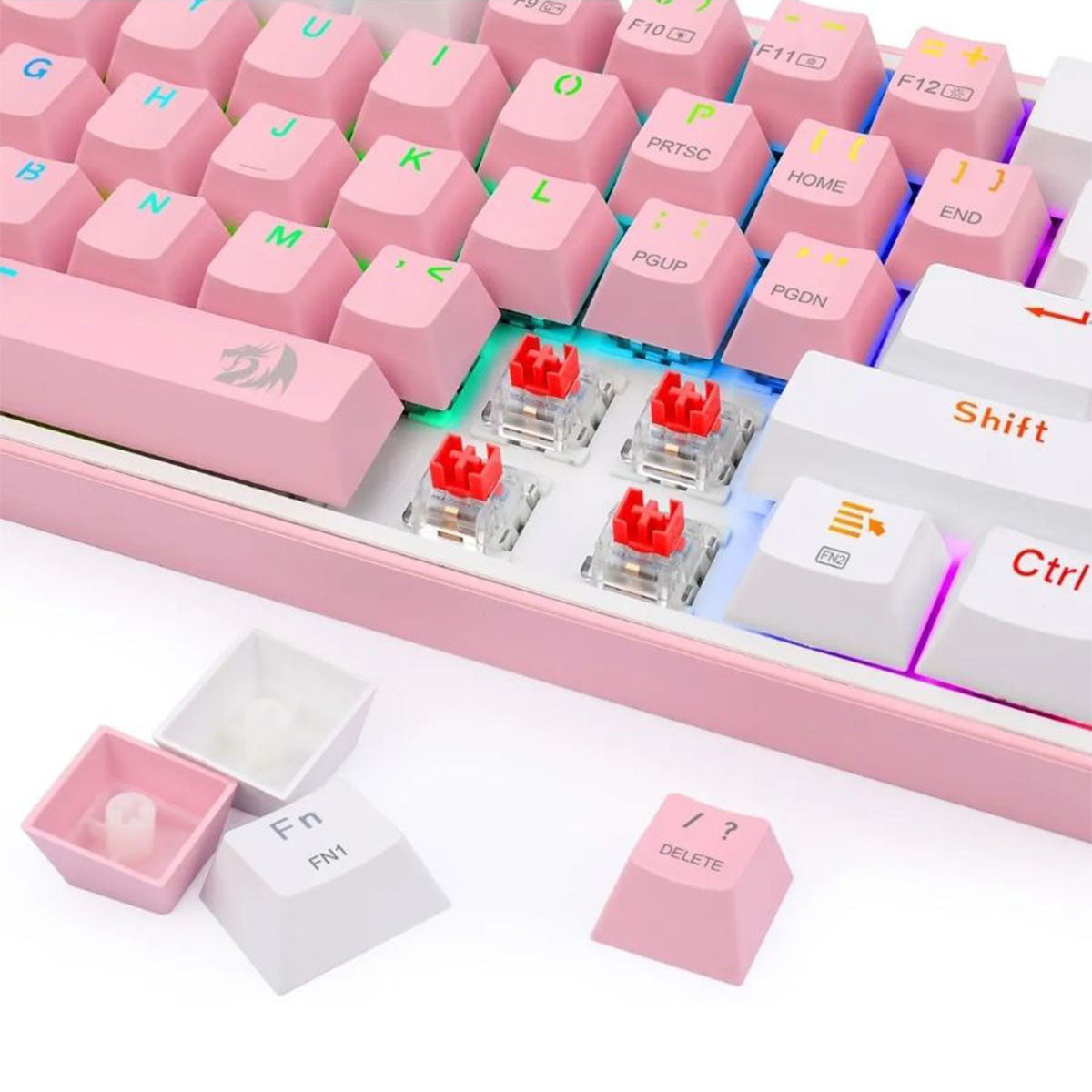 TECLADO GAMING MECANICO INALAMBRICO FIZZ PRO RGB 60% ROSA BLANCO