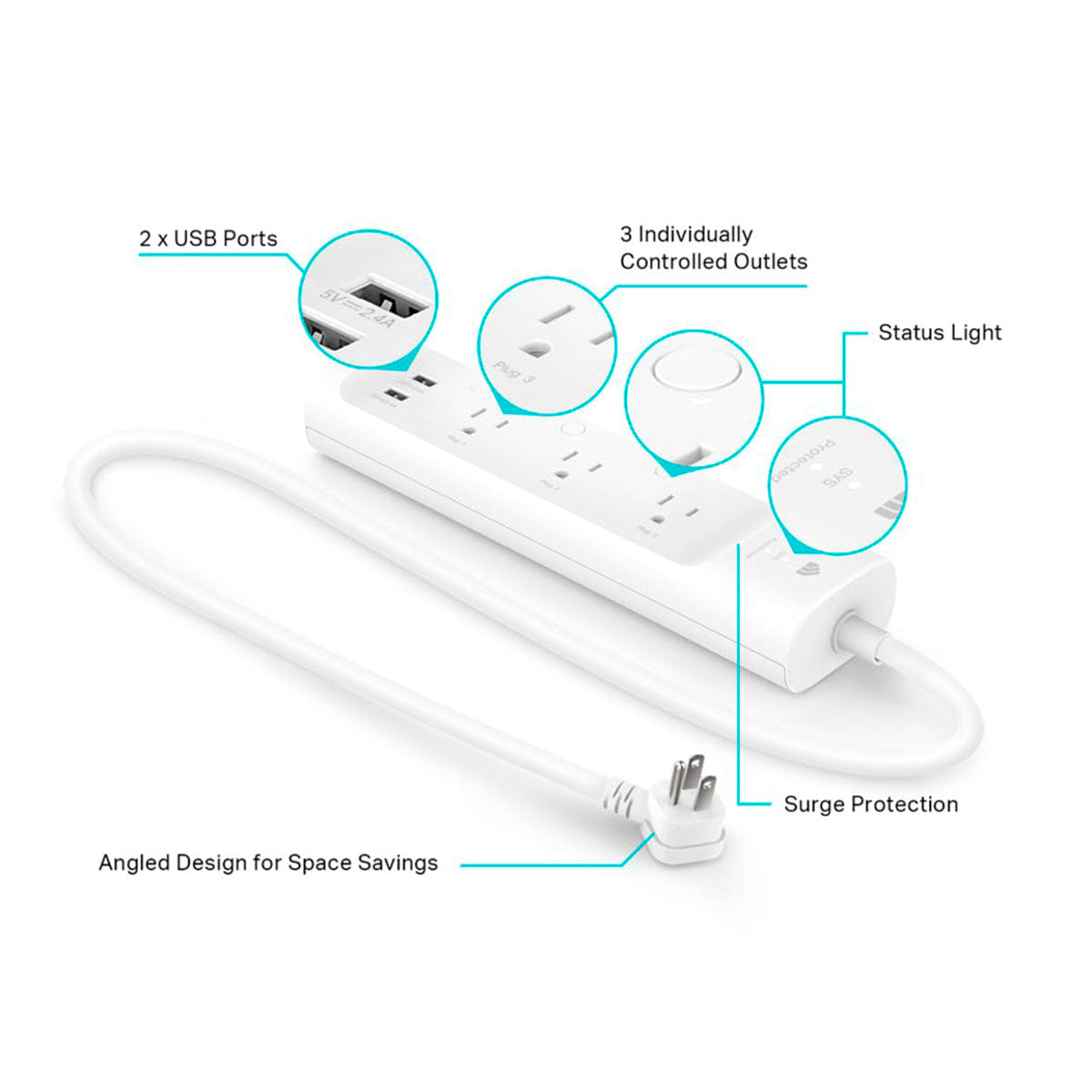 REGLETA KASA SMART WIFI KP303 3 SALIDAS 2 USB