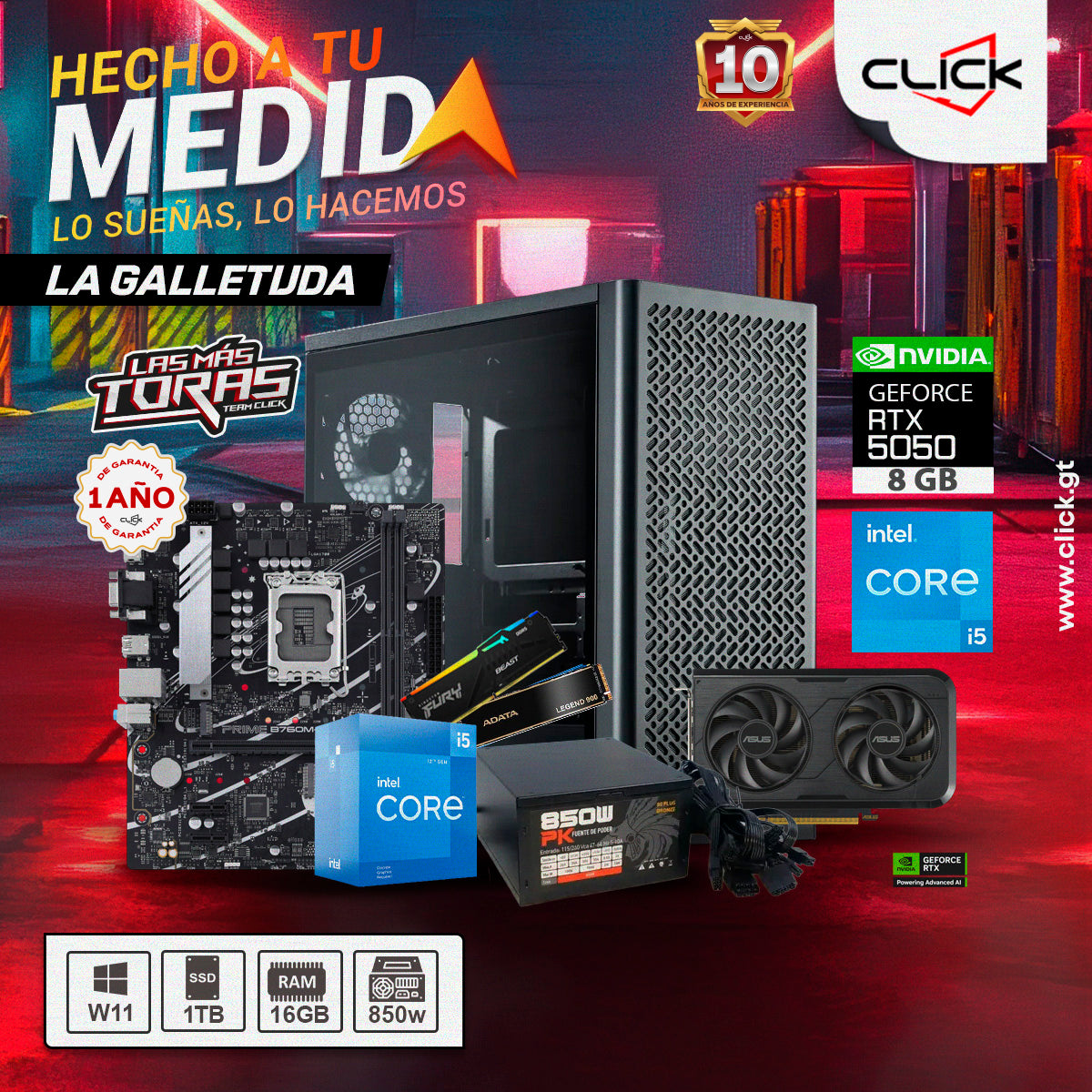 PC LA GALLETUDA - CORE I5-12400F, RTX 5050 8GB GDDR6, 16GB DDR5, 1TB SSD NVME, 850W 80+ BR
