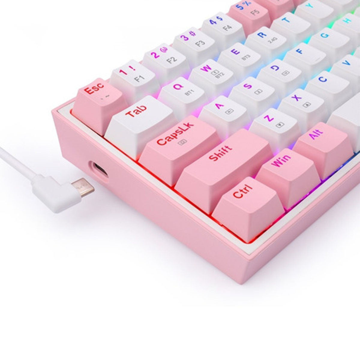 TECLADO GAMING MECANICO INALAMBRICO FIZZ PRO RGB 60% BLANCO ROSA