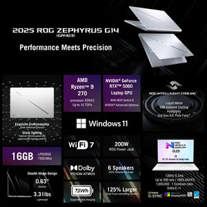 ROG ZEPHYRUS GA403UM-G14 RYZEN 9 270 16GB RAM 1TB SSD RTX 5060 8GB 14P 3K W11 PLATINUM W