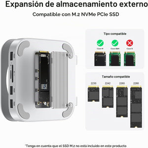 MAC MINI M4 HUB Y STAND CON M.2 NVMe SSD Enclosure