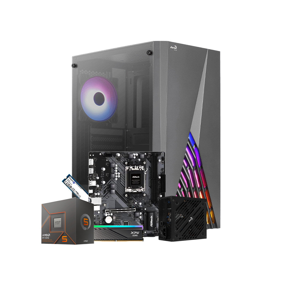 PC COOL RYZEN 5 8500G , 500GB SSD, ASROK A620, 16GB RAM DDR5 6000MHZ, CASE FALCON, FUENTE  N600W