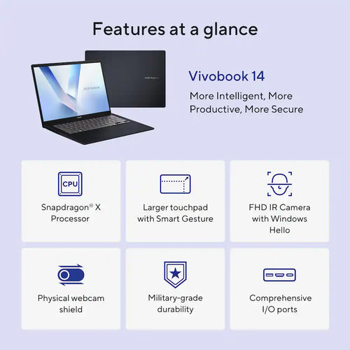 VIVOBOOK X1407Q SNAPDRAGON X1261000 16GB RAM DDR5 512GB SSD 14P WIN 11