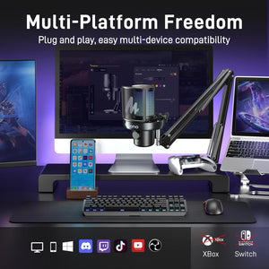 MICROFONO RGB DM40S PRO INALAMBRICO CON RECEPTOR USB-C Y USB-A CON BASE INCLUIDA NEGRO