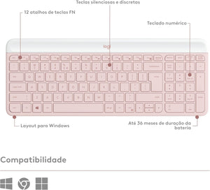 TECLADO Y MOUSE SLIM COMBO INALAMBRICO MK470 ROSA