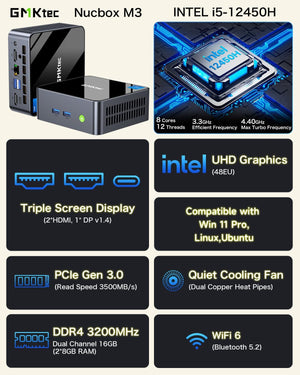 MINI PC i5-12450H 16GB RAM 512GB SSD W11 PRO BLACK