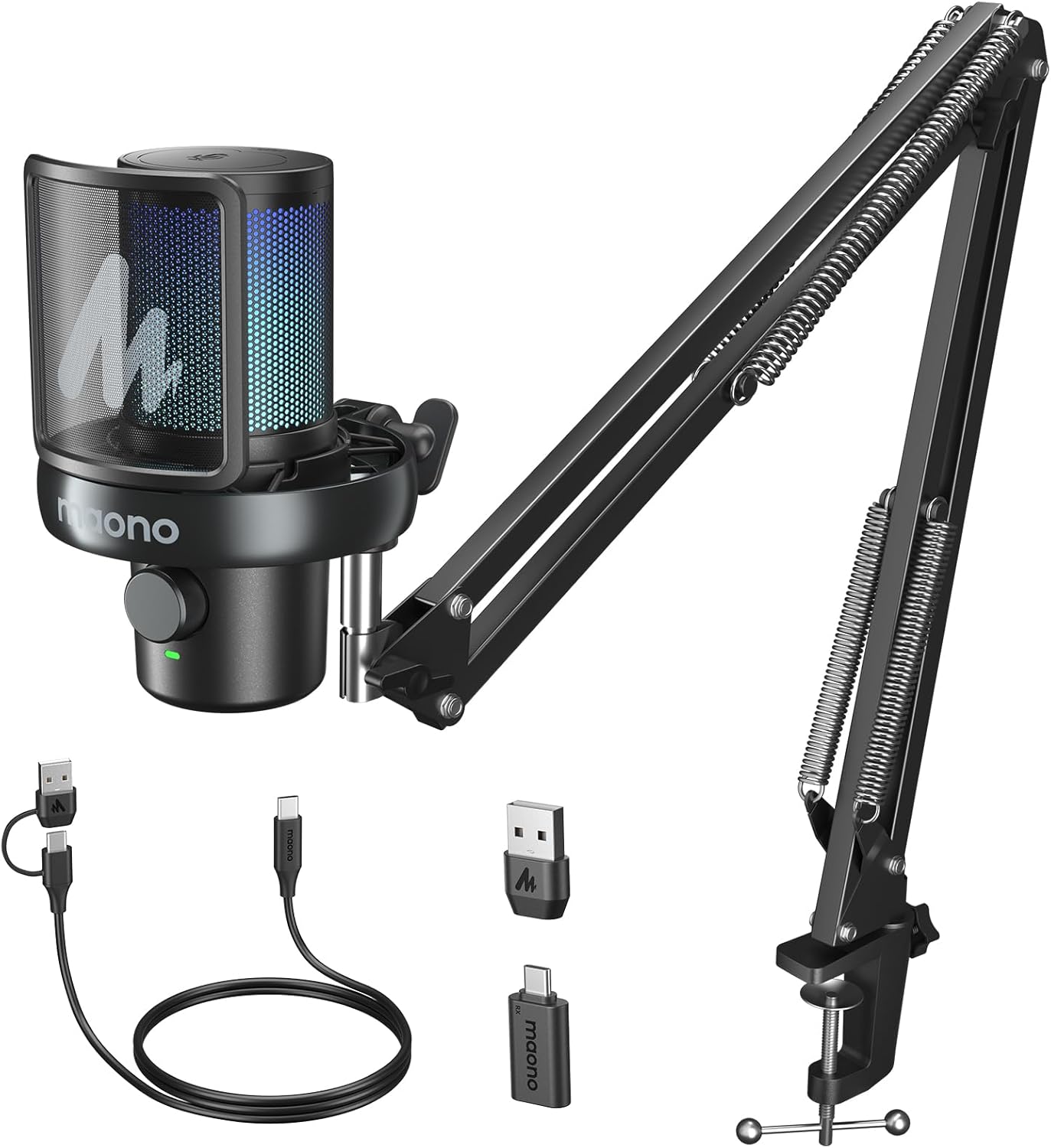 MICROFONO RGB DM40S PRO INALAMBRICO CON RECEPTOR USB-C Y USB-A CON BASE INCLUIDA NEGRO