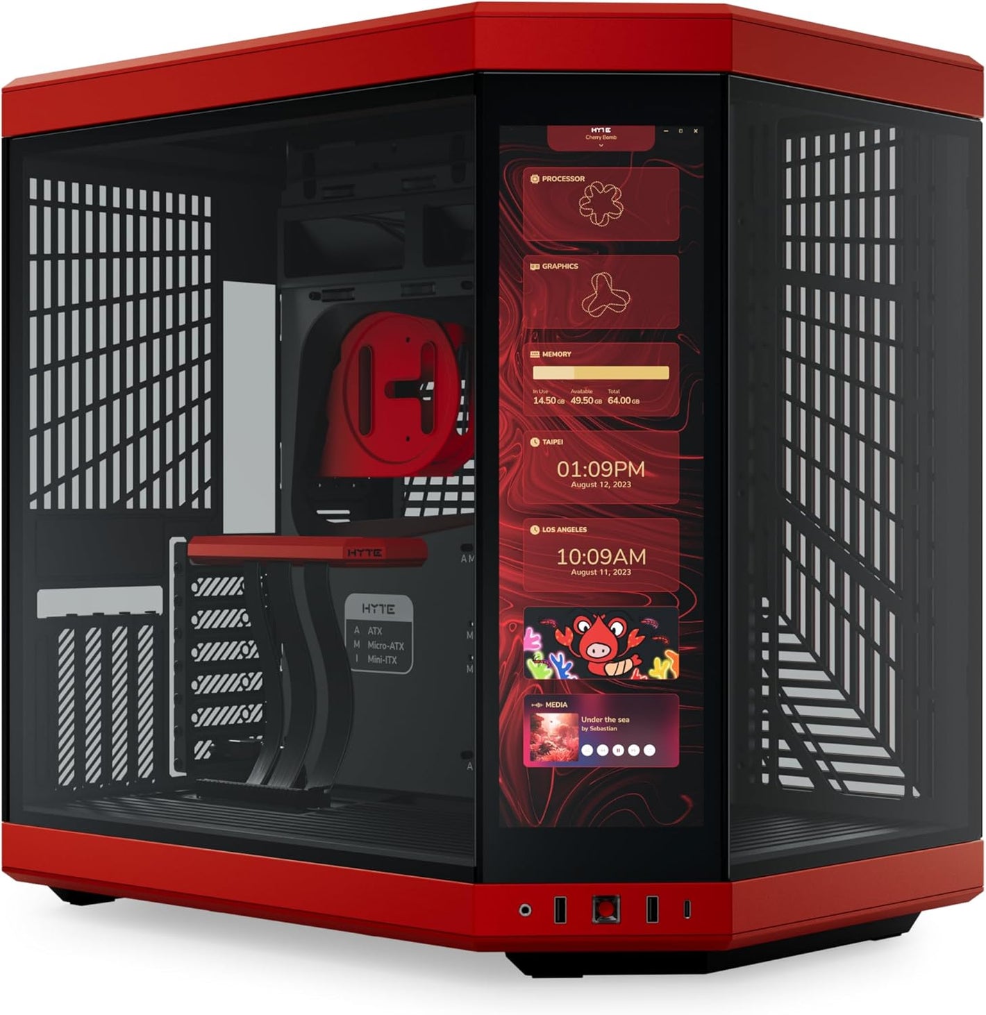 CASE GAMING Y70 NEXUS LCD CS-HYTE-Y70-BR-L CON PANTALLA TOUCH BLACK RED