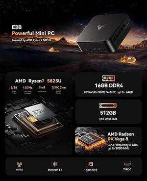MINI PC E3B RYZEN 7 5825U 16GB RAM 512GB SSD TRIPLE 4K WIFI 6, BT