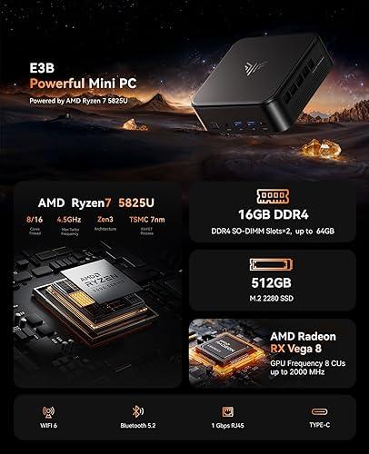 MINI PC E3B RYZEN 7 5825U 16GB RAM 512GB SSD TRIPLE 4K WIFI 6, BT