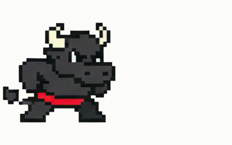 Bully, el toro en pixel art, embistiendo