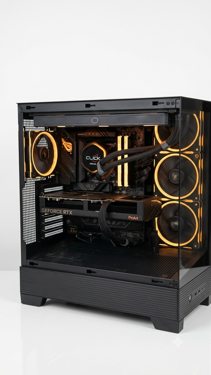 SETUP PROART PROCESADOR INTEL CORE ULTRA 7-265KF, TARJETA DE VIDEO ASUS PRO ART RTX 5080 16GB, 32GB RAM DDR5 (2X16GB), 1TB SSD NV3 M.2, FUENTE DE PODER TUF-GAMING 1000W 80 PLUS GOLD, ENFRIAMIENTO LIQUIDO ATMOS II 360 BLACK, MOTHERBOARD ROG STRIX B860-F WI