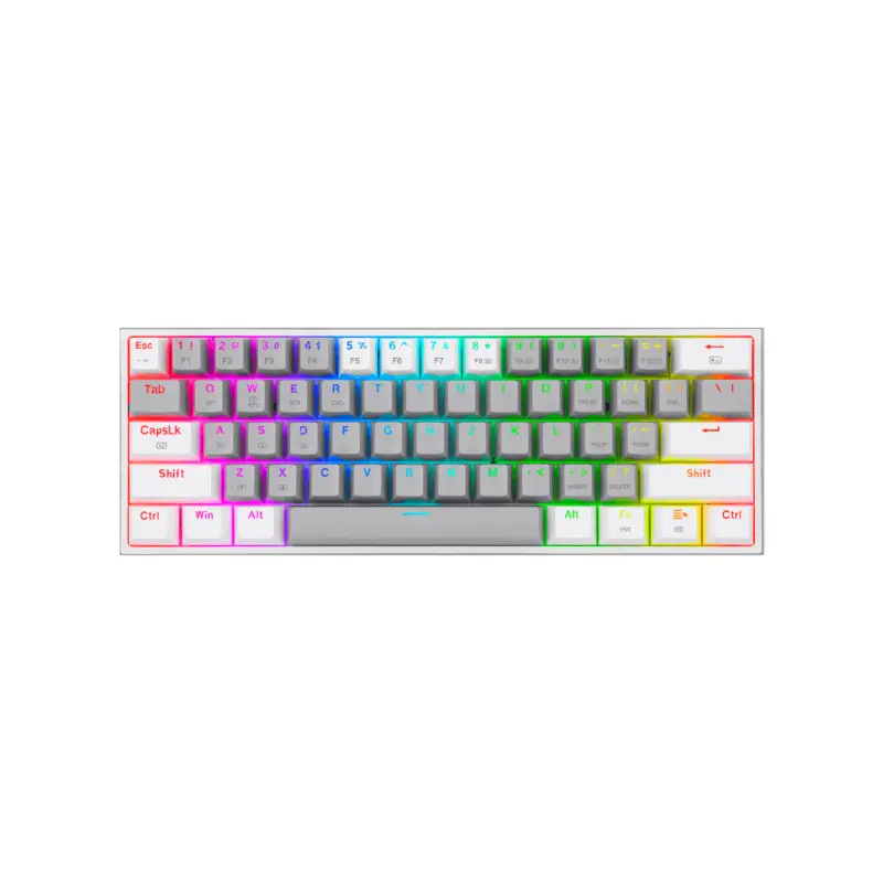 TECLADO REDRAGON GAMING FIZZ PRO USB TIPO-C GRIS-BLANCO RGB 60% K616 MECANICO SWITCH ROJO