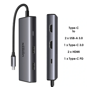 HUB USB C 6 IN 1 HDMI X 2, X2 USB C, X2 USB A 8K 30HZ CM498