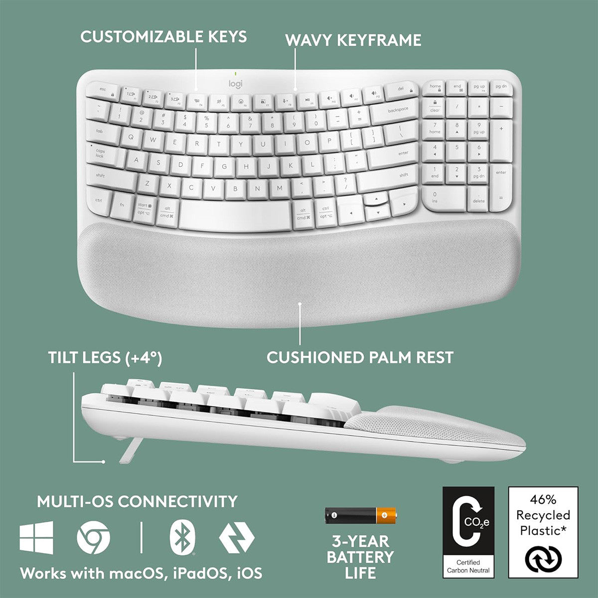 TECLADO ERGONOMICO INALAMBRICO WAVE KEYS