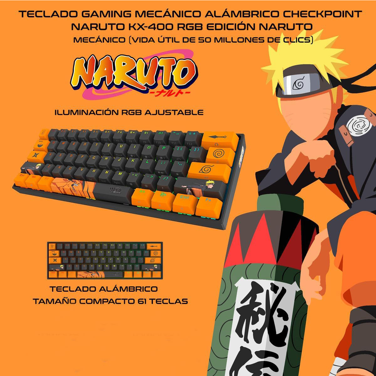 TECLADO GAMING KX-400 LEAF NINJA NARUTO SHIPPUDEN