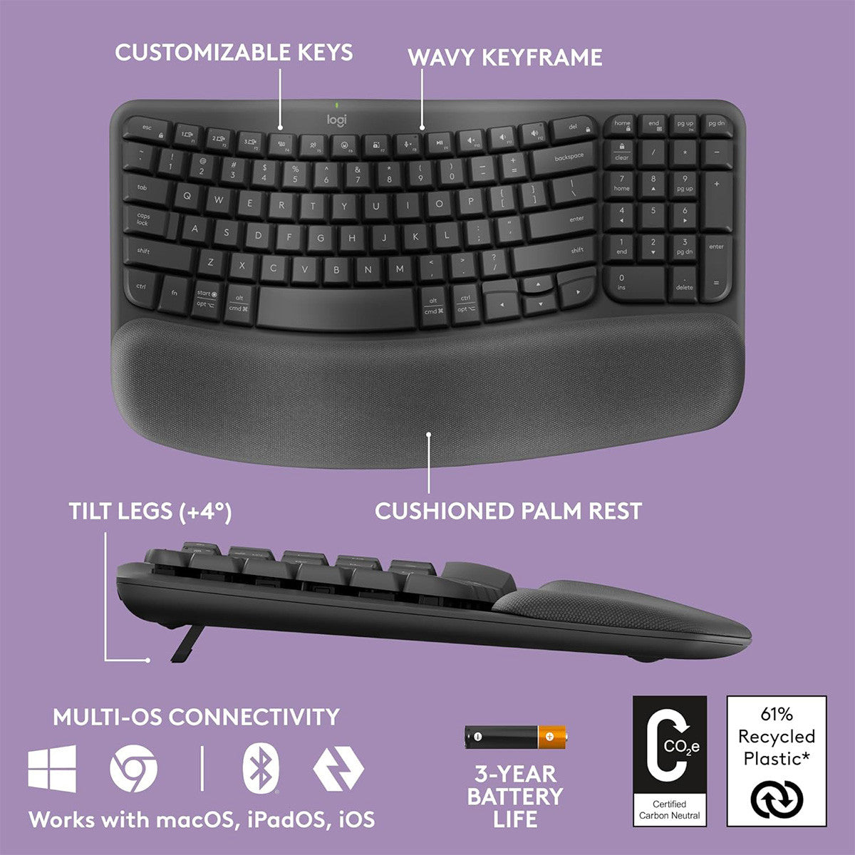 TECLADO INALAMBRICO ERGONOMICO WAVE KEYS