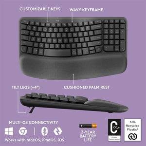 TECLADO ERGONOMICO INALAMBRICO WAVE KEYS NEGRO