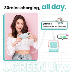 CARGADOR UGREEN CD359 ROBOT USB-C CARGA RAPIDA TURQUESA 30W