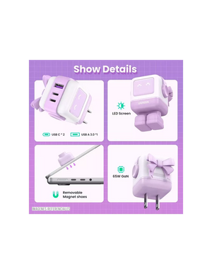 CARGADOR CD361 65W 2 PUERTOS USB-C Y 1 PUERTO USB MORADO