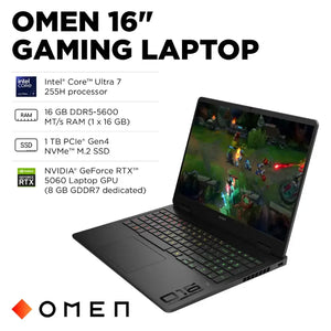 OMEN 16-AM0073DX ULTRA 7 255H 16GB RAM 1TB SSD RTX 5060 8GB 16P 2K W11 SHADOW BLACK