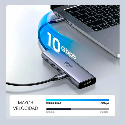 HUB USB C CM511 6 IN 1 HDMIX1, USB C X3, USB A X 2 4K 60HZ